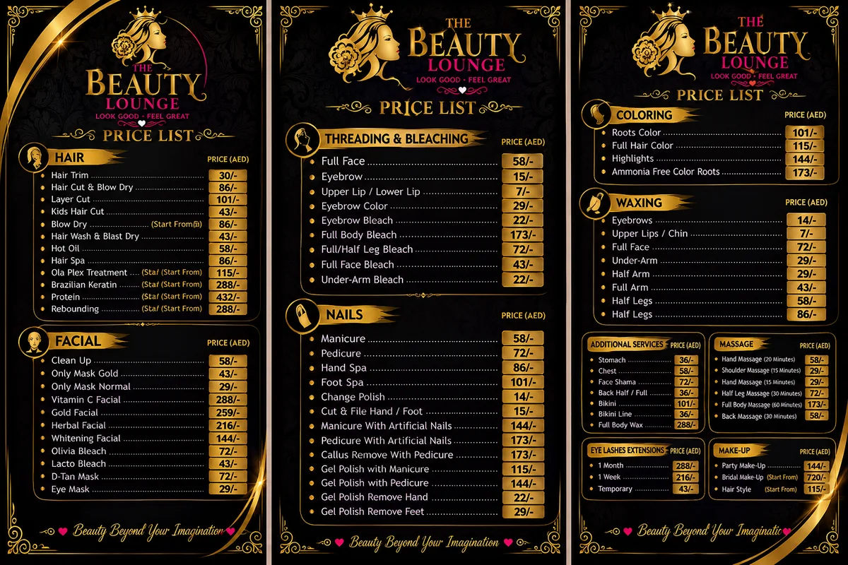 Luxury Price List — 3 Panel